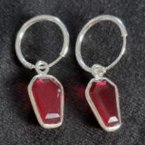 Garnet Coffin Earrings Sterling Silver