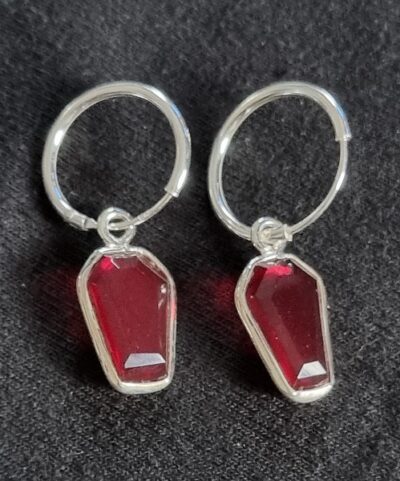 Garnet Coffin Earrings Sterling Silver