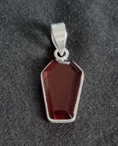 Garnet Coffin Pendant Sterling Silver