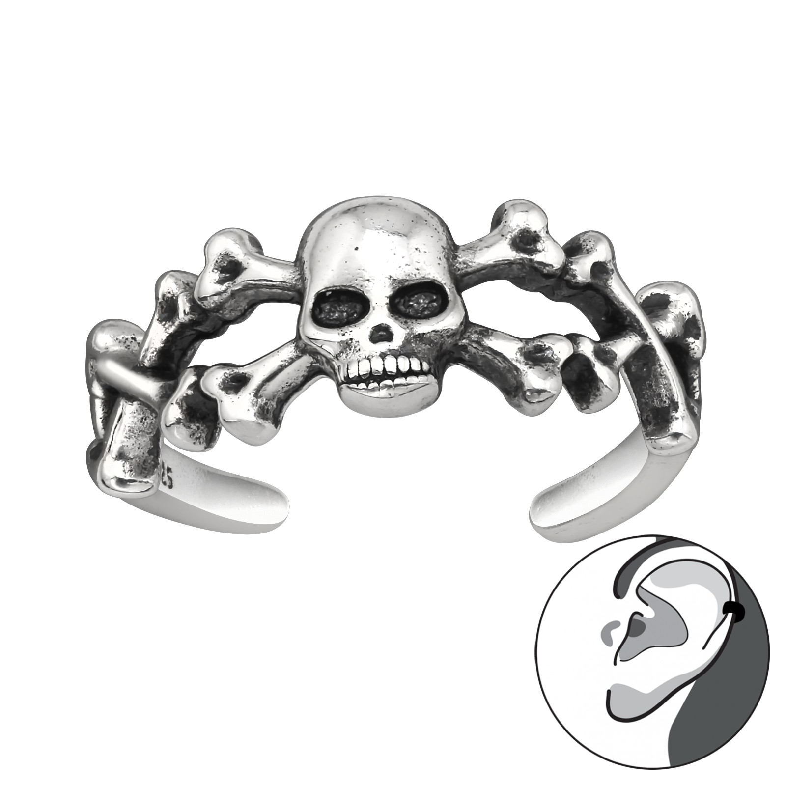 Skull - 925 Sterling Silver Ear Cuffs MS44007