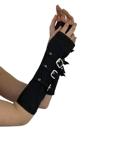 Buckle Gloves Black-Pamela Mann