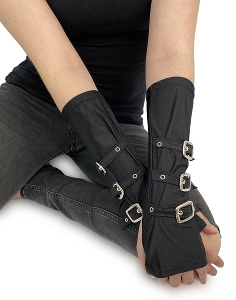 Buckle Gloves Black-Pamela Mann