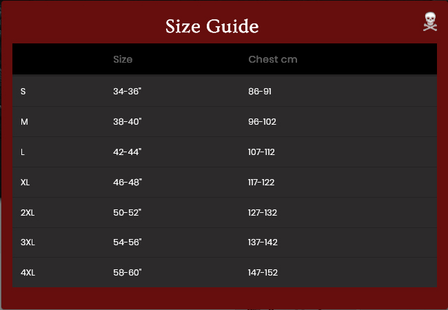 Spiral Direct T-Shirt Size Chart