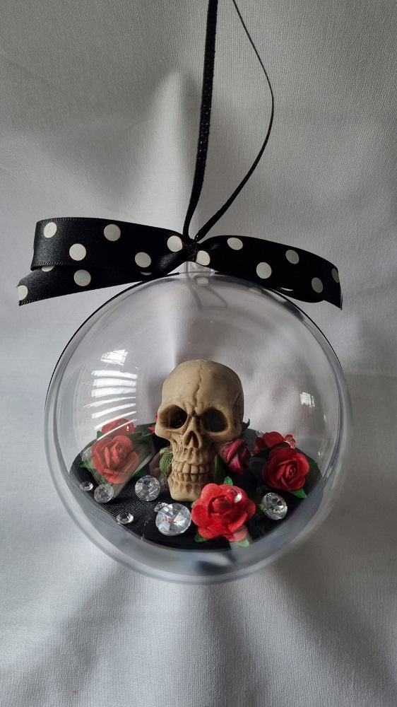 Skull & Red Roses Bauble Handmade