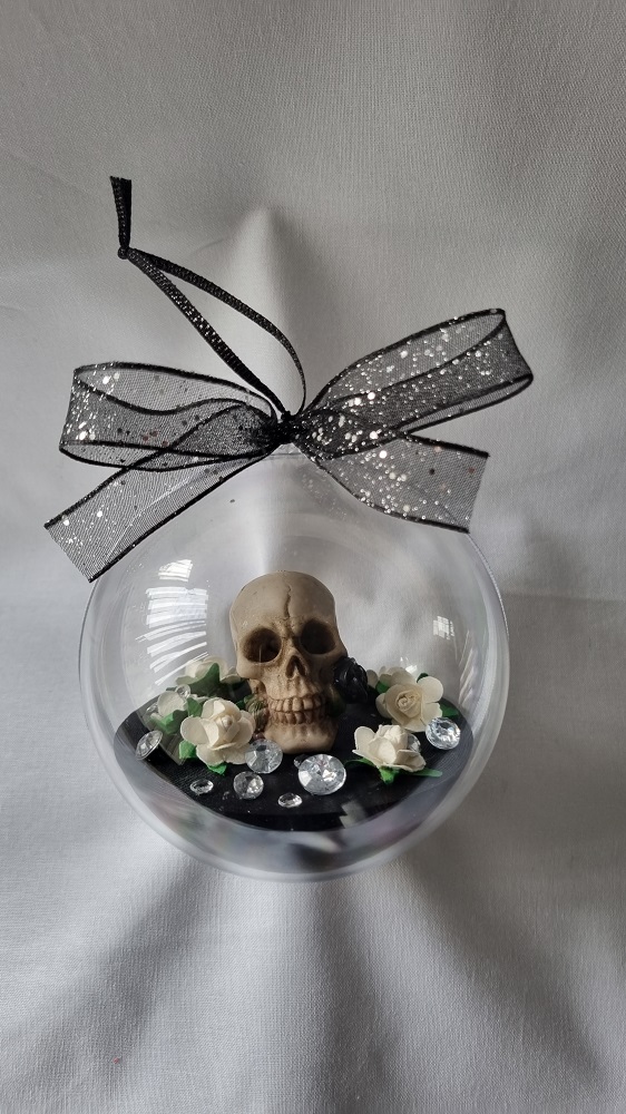 Skull & White Roses Bauble Handmade