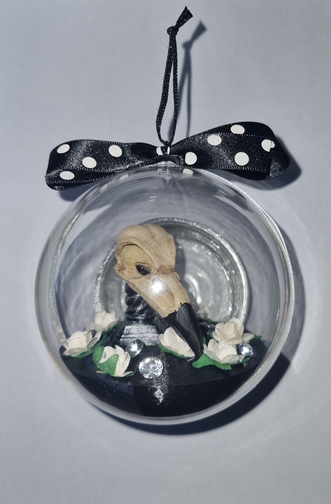 Handmade Crow Skull Bauble Black & White