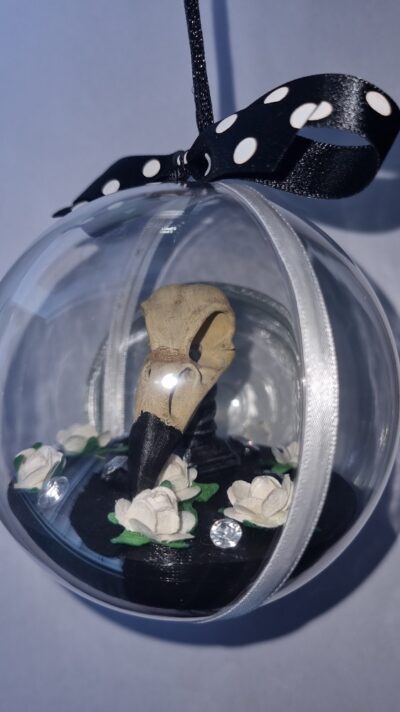 Handmade Crow Skull Bauble Black & White