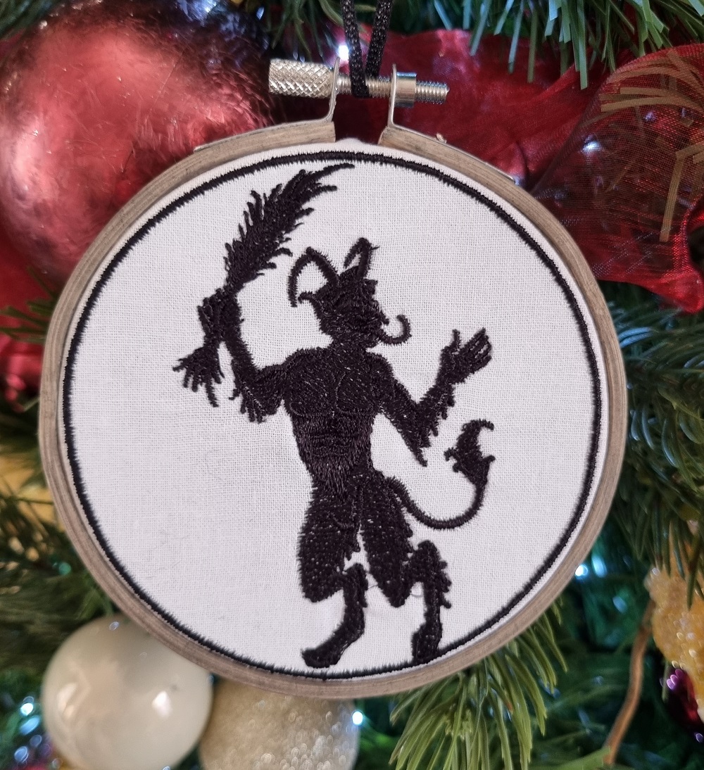 Krampus Silhouette Embroidered Hoop Decoration