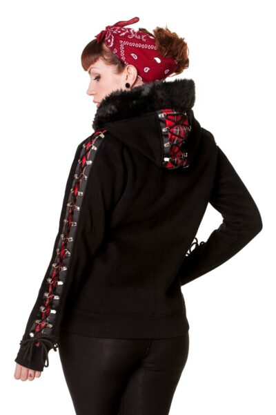 Red Tartan Corset Black Hoodie Banned Apparel