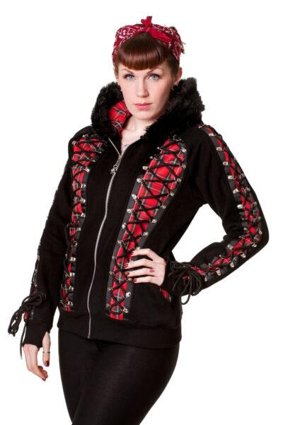 Red Tartan Corset Black Hoodie Banned Apparel